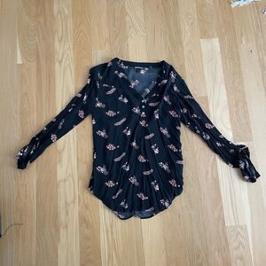 Express Black Floral Long Sleeve Blouse